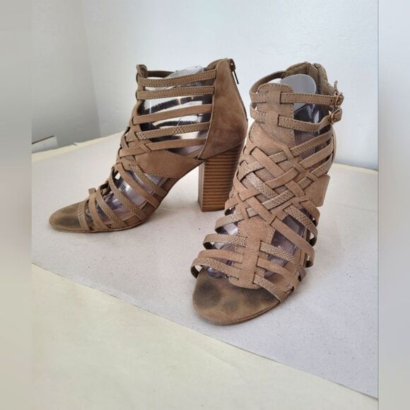 JustFab Daytime Darling Strappy Ankle Boot Open Toe Sandal Heel Chunky Boho 9.5 - Picture 1 of 9